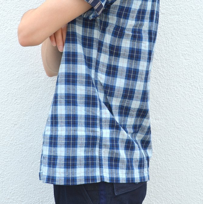 KENNETH FIELD (ケネスフィールド) SHORT SLEEVE OPEN COLLAR SHIRT PLAIDS WITH CLERIC -INDIGO- #17SS-30(8)