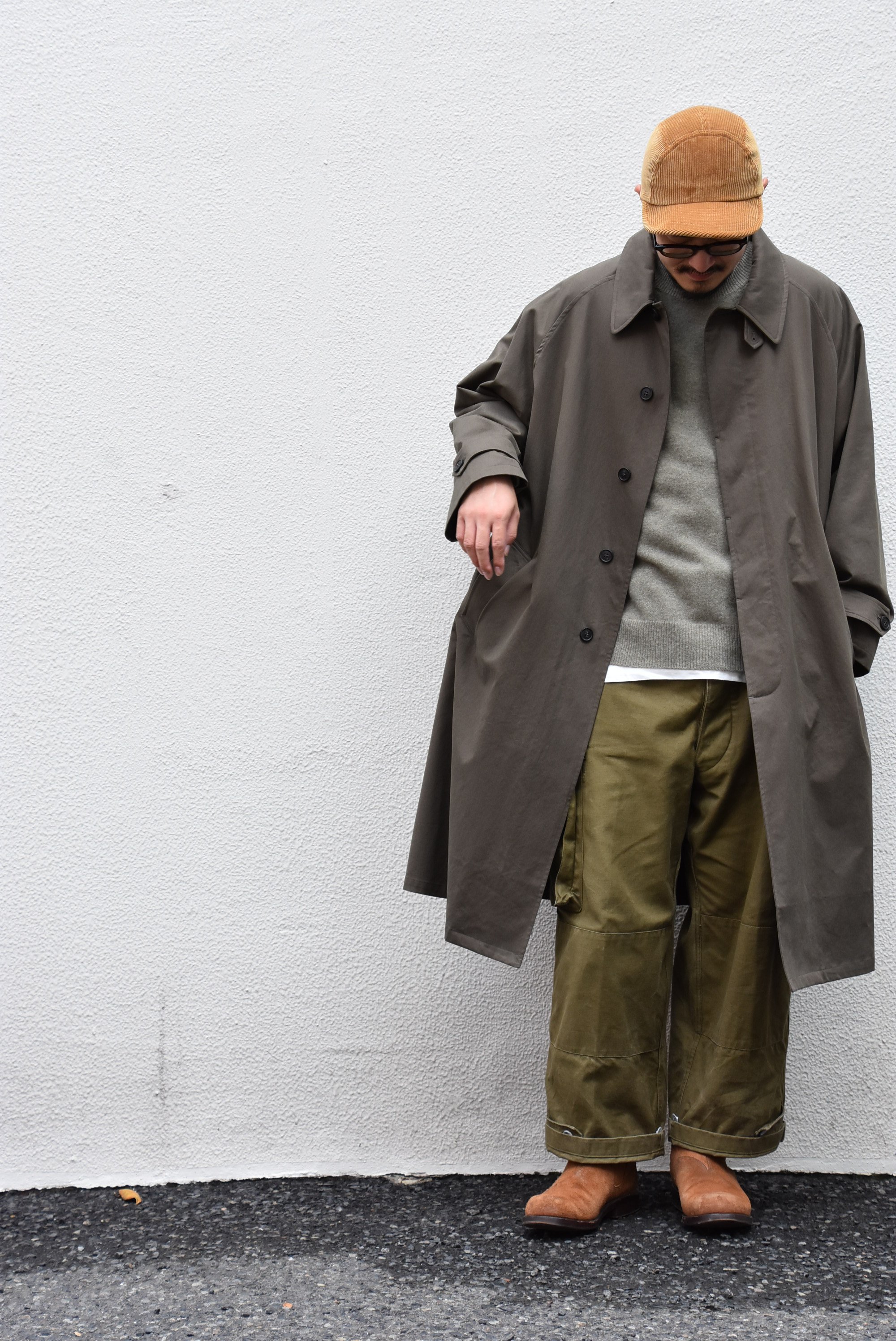 Cristaseya(クリスタセヤ)/ JAPANESE COTTON OVERSIZED TRENCH WITH LEATHER PATCH -KHAKI- #01KA-CO-KH(8)