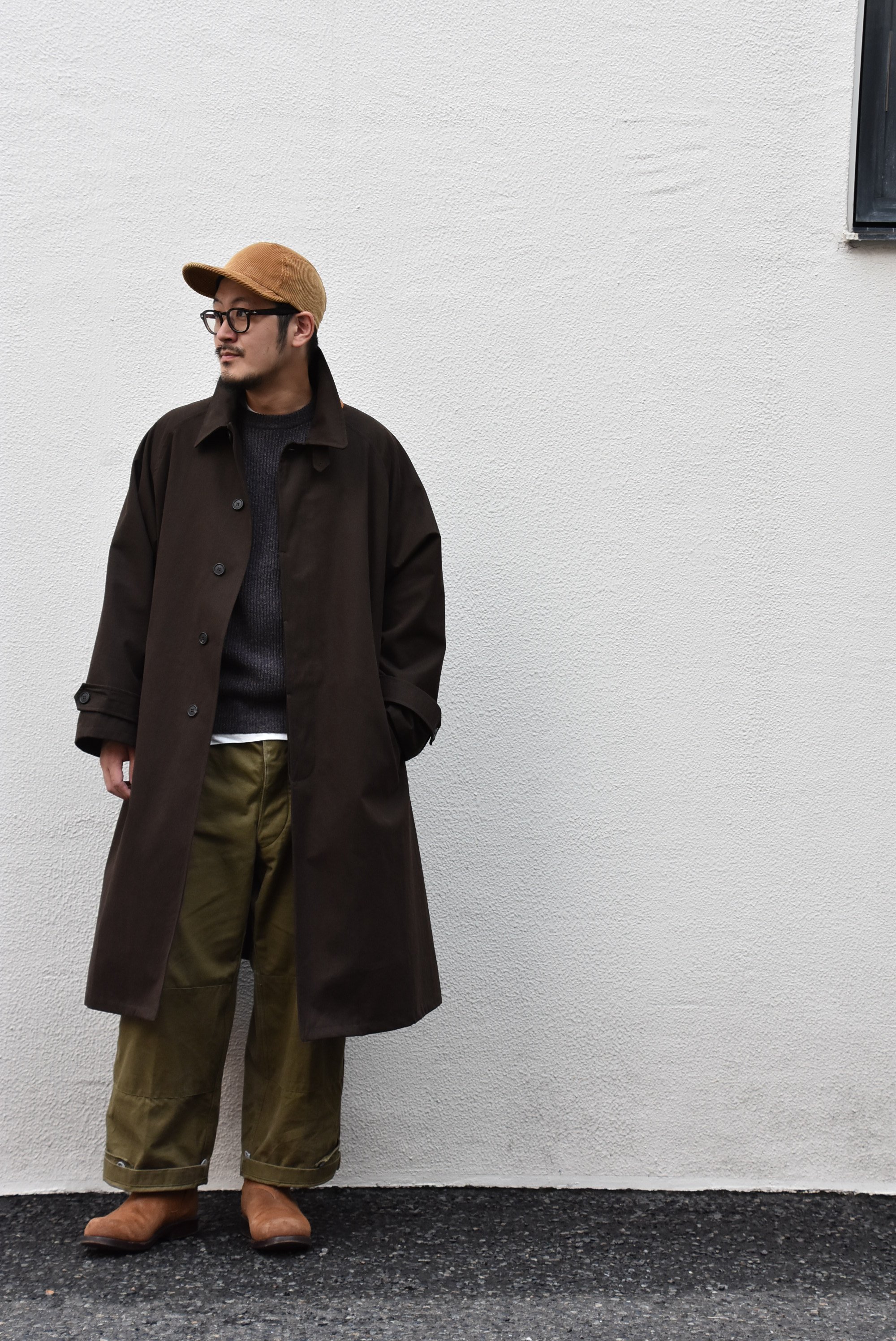 Cristaseya(クリスタセヤ)/ COTTON OVERSIZED TRENCH WITH LEATHER PATCH -BROWN- #01KA-CO-BR(8)