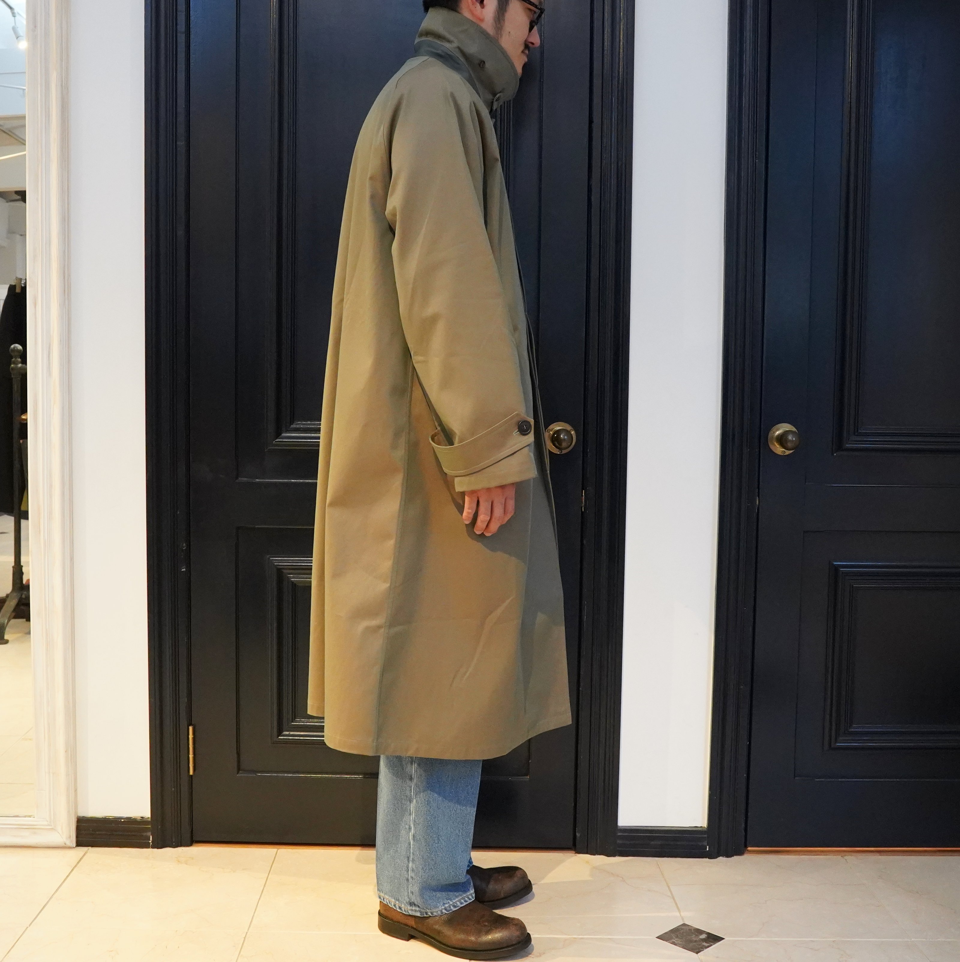 Cristaseya(クリスタセヤ)/Oversized trench with leather patch coat -Petroli- #01KA-CO-PE(8)