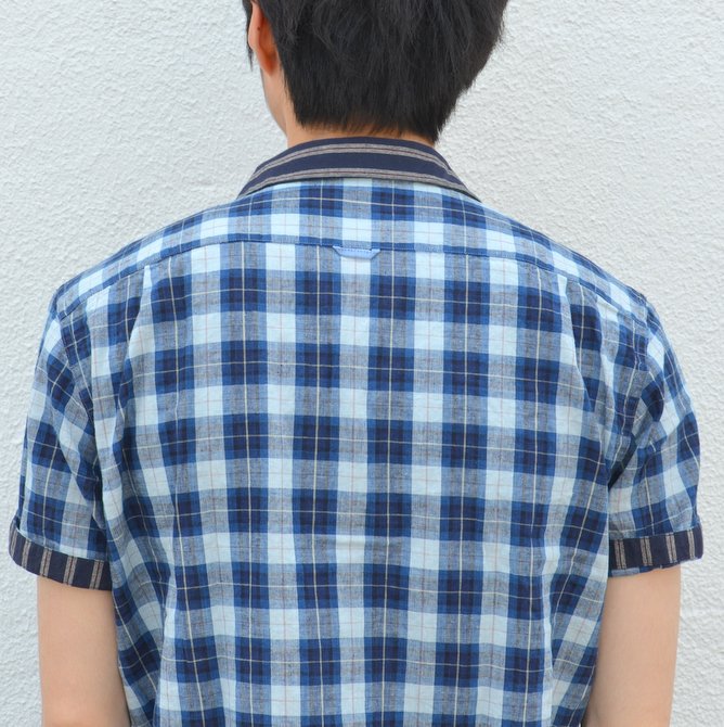 KENNETH FIELD (ケネスフィールド) SHORT SLEEVE OPEN COLLAR SHIRT PLAIDS WITH CLERIC -INDIGO- #17SS-30(9)