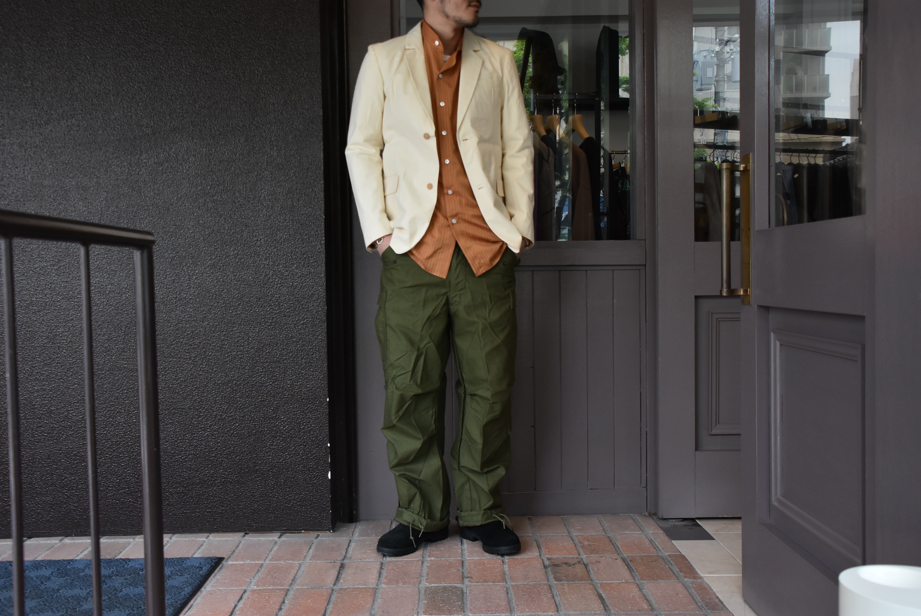 【2020 SS】 Cristaseya(クリスタセヤ)/ HANDMADE POPELINE MAO SHIRT With FRINGED COLLAR-Bronze stripe- #02SP-BRS(9)