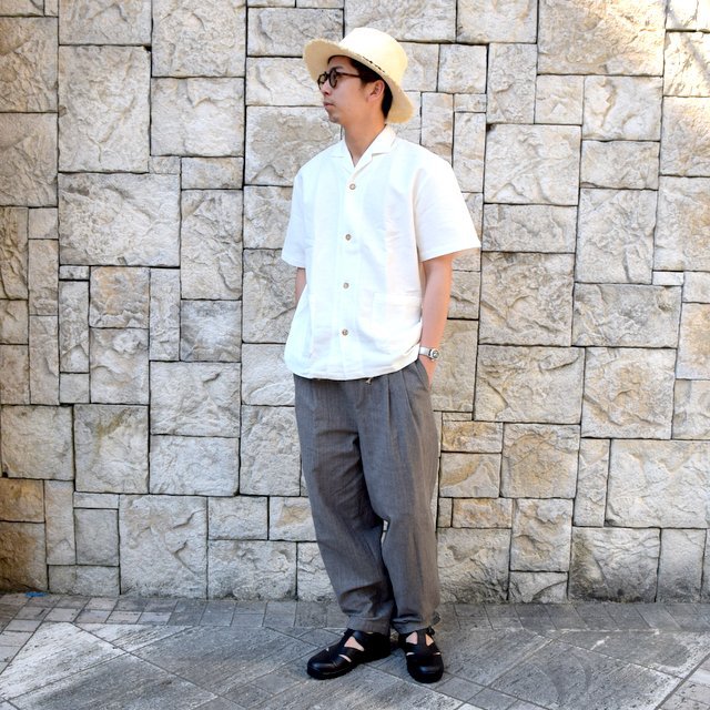 【30% off sale】【2020】FRANK LEDER(フランクリーダー)/ WHITE LINEN S/S OPEN COLLAR SHIRT -WHITE- #0916053(9)