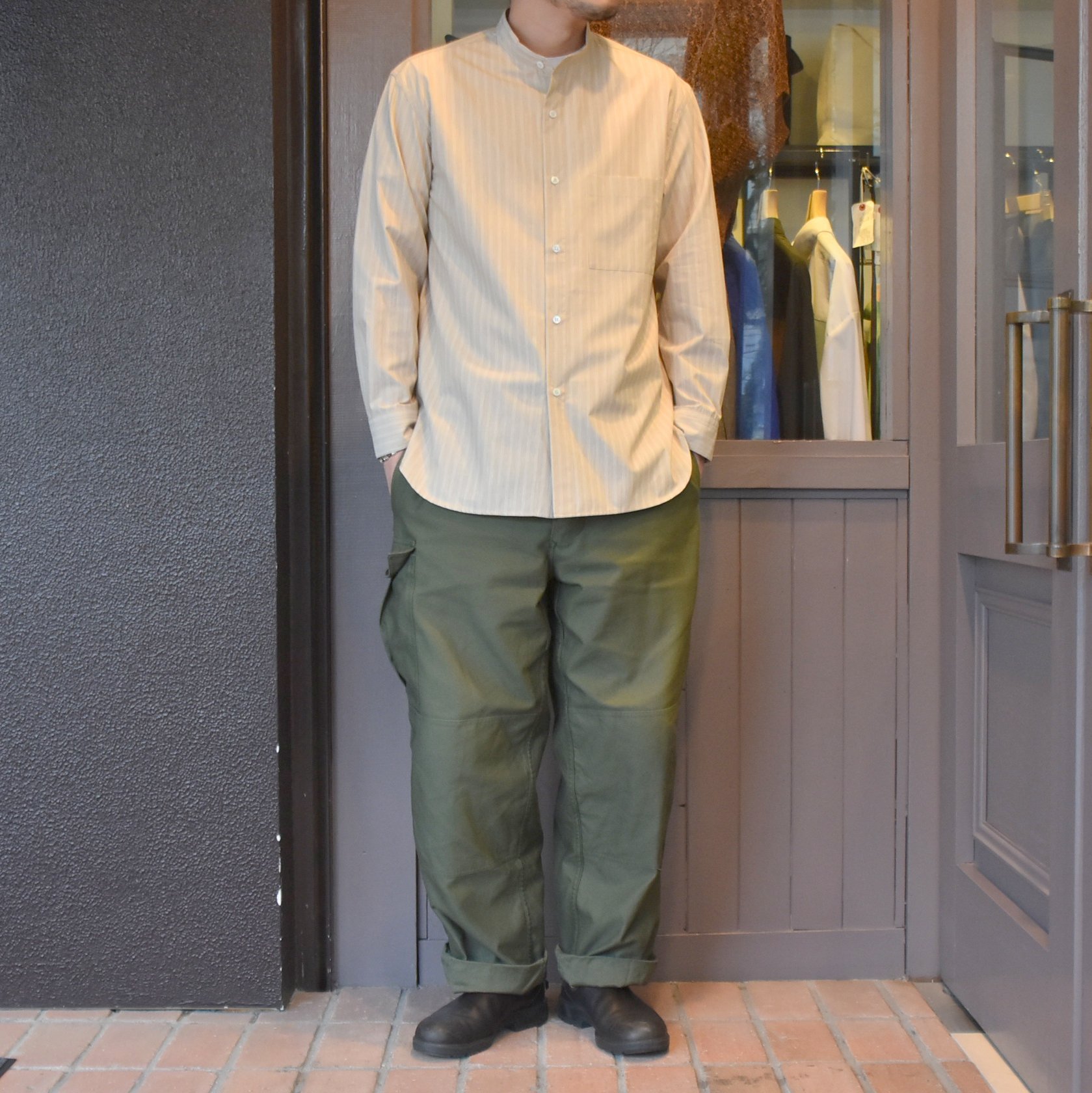 【40% off sale】Cristaseya(クリスタセヤ)/STRIPED SILK AND COTTON MAO SHIRT -BROWN STRIPES- #08DA-SC-BRS(9)