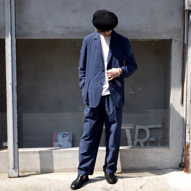 FRANK LEDER(フランクリーダー)/ TRIPLE WASHED THIN COTTON DRAWSTRING TROUSERS -NAVY- #0913090(9)