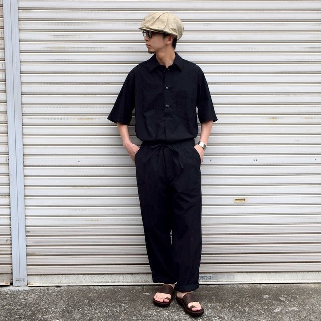 FRANK LEDER(フランクリーダー)/ TRIPLE WASHED THIN COTTON DRAWSTRING TROUSERS -BLACK- #0913090-99(9)