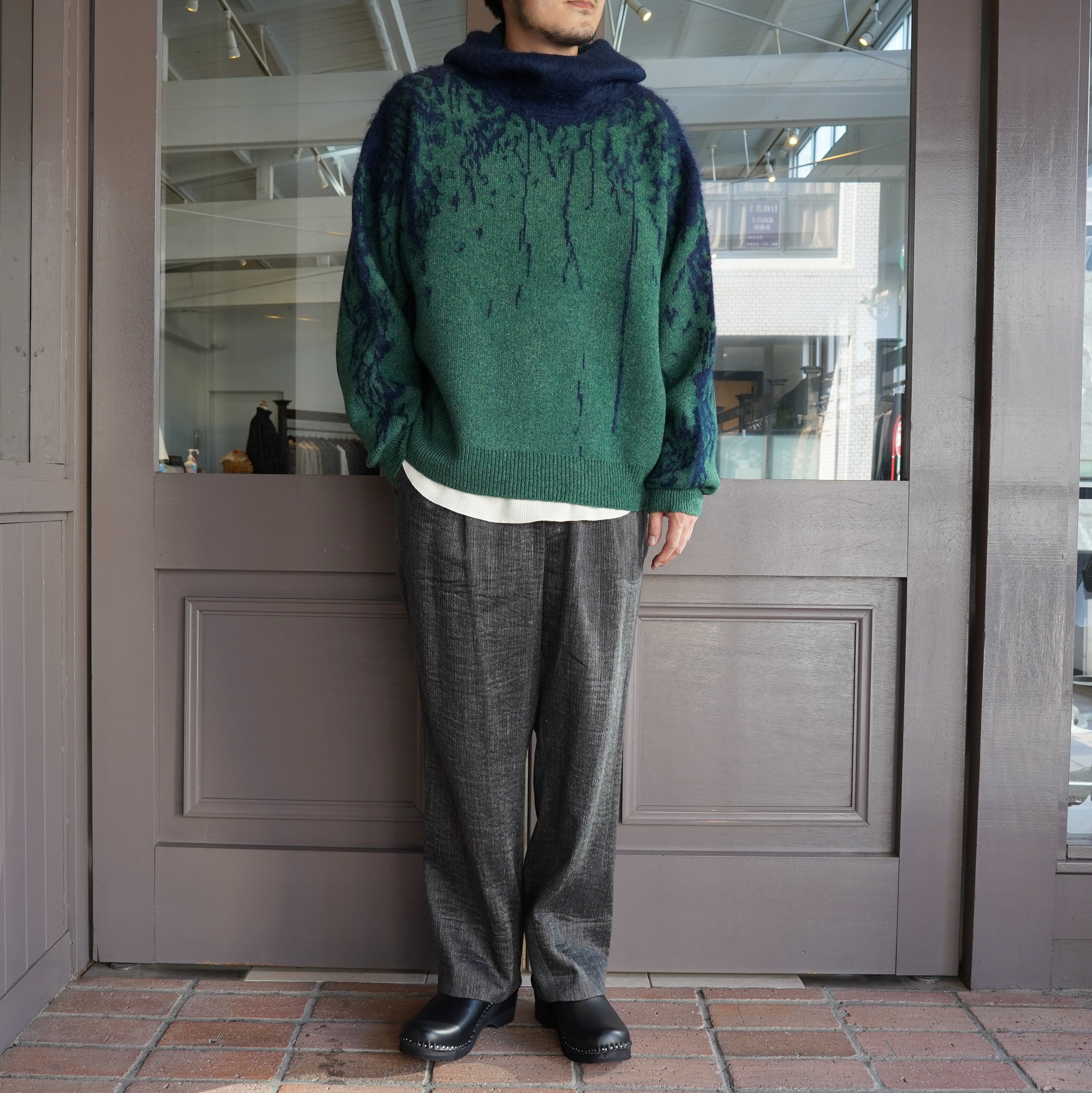 amachi.(アマチ)/Rainy Pattern Knit Hoodie -Blue×Green- #AY9-27(9)