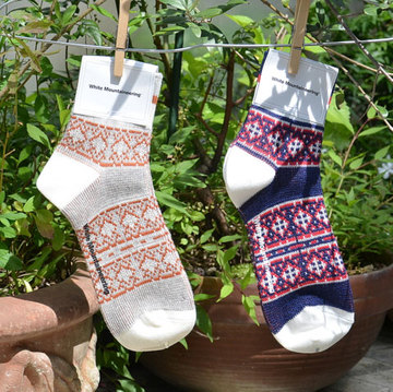 White Mountaineering(ホワイトマウンテニアリング) Cotton Jacqurd Cross Border Pattern Short Socks