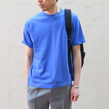 【40% off sale】niuhans(ニュアンス) Cotton Crew neck S/S Sweater -BLUE-