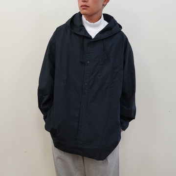 【23AW】Graphpaper (グラフペーパー)/ GARMENT DYED SUVIN TYPEWRITER OVERSIZED HOODED SHIRT -NAVY- #GM233-50073