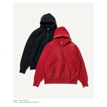 (24aw) A.PRESSE(A vbZ)/ Vintage Half Zip Sweat Hoodie -BLACK,RED- #24AAP-05-07K