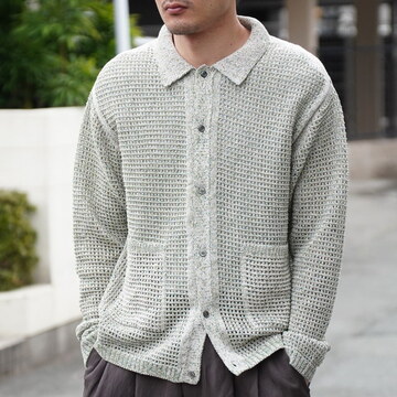  y25SSzYOKE([N)/ MESH KNITTED SHIRT CARDIGAN -WHITE- #YK25SS0956S