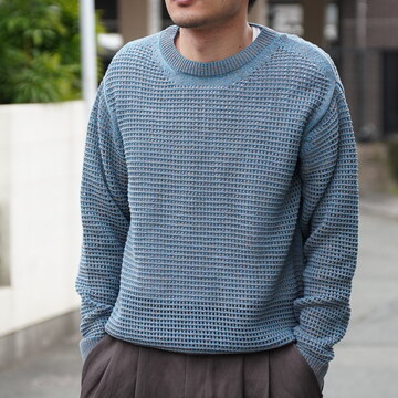  y25SSzYOKE([N)/ MESH KNITTED CREWNECK SWEATER -BLUE,WHITE- #YK25SS0957S