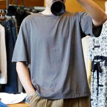 y25SSzMAATEE&SONS(}[eB[AhTY)/ SILK S/SLEEVE LOOSE  TEE -NAVYWHITE,BLACK- #MT5103-0814