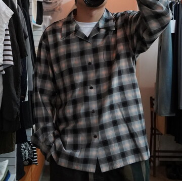 SCYE(TC)/ Wool Rayon Ombre Check Camp Collar Shirt -G.MINT- #1125-33051
