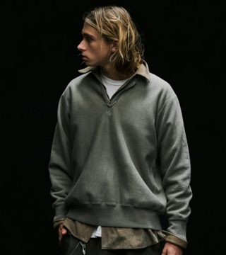 y25AWz A.PRESSE(A vbZ)/ Vintage Half Zip Rib Collar Sweat Shirt -BLACK,GRAY- #25AAP-05-07