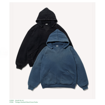y25AWz A.PRESSE(A vbZ)/ Vintage Attached Hood Sweat Parka -BLACK,BLUE- #25AAP-05-10