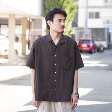 �y26SS�zHERILL(�w����)/ Lawncheck Opencollar shirts -Brown- #26-050-HL-8090
