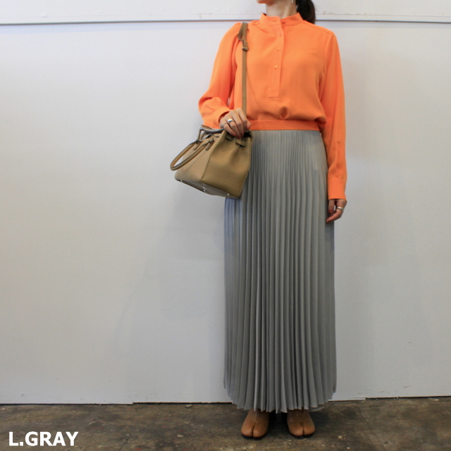 Graphpaper(グラフペーパー)【20 AW】Satin Long Pleats Skirt(2色展開)_GL203-40006【K】(10)