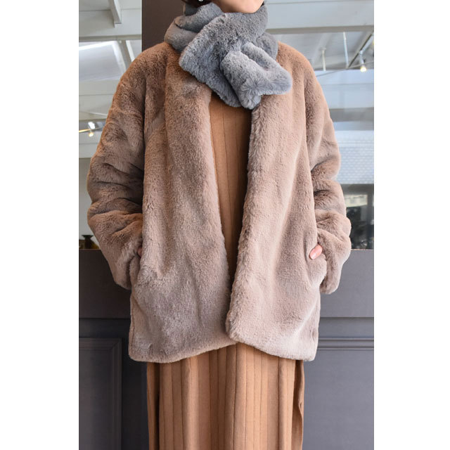 【30% off sale】SMUK / ストール付き エコファーコート(2色展開)(1)