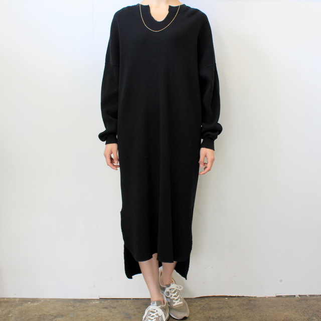 Graphpaper(グラフペーパー)【20 SS】Waffle L/S Slit Neck Dress(2色展開)_GL201-70132B【K】(1)