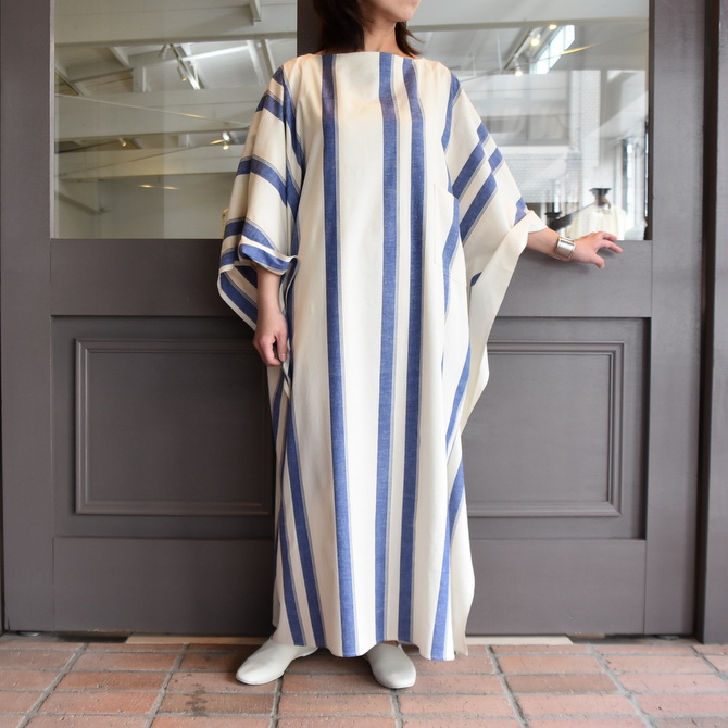 CristaSeya(クリスタセヤ)/ LIGHT COTTON OVERSIZED CAFTAN (WHITE / BLUE STRIPE) #07DA-C-BS(1)