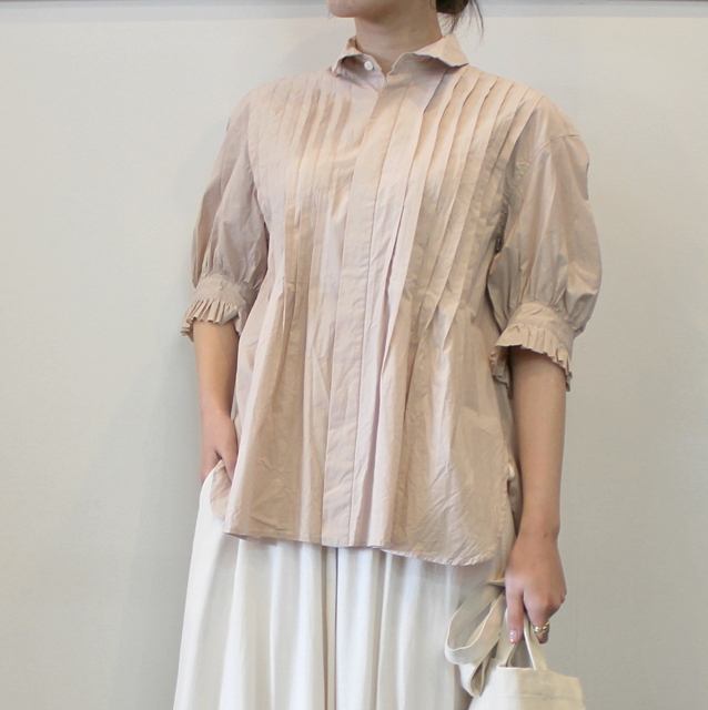 TOUJOURS(トゥジュー)【21SS】Half Sleeve Ruffled Cuffs Pin Tuck Shirt_SM34CS01【K】(1)