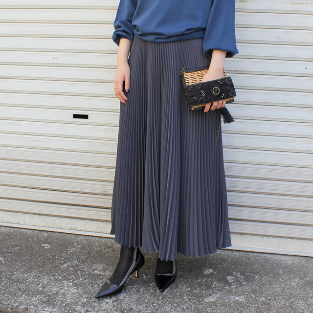 Graphpaper(グラフペーパー)【21AW】Satin Pleats Skirt(2色展開)_GL213-40129【K】(1)