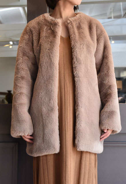 【30% off sale】SMUK / ストール付き エコファーコート(2色展開)(2)