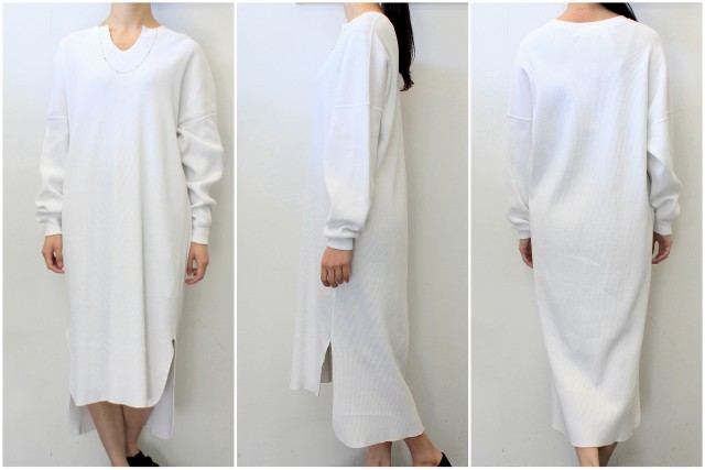 Graphpaper(グラフペーパー)【20 SS】Waffle L/S Slit Neck Dress(2色展開)_GL201-70132B【K】(2)