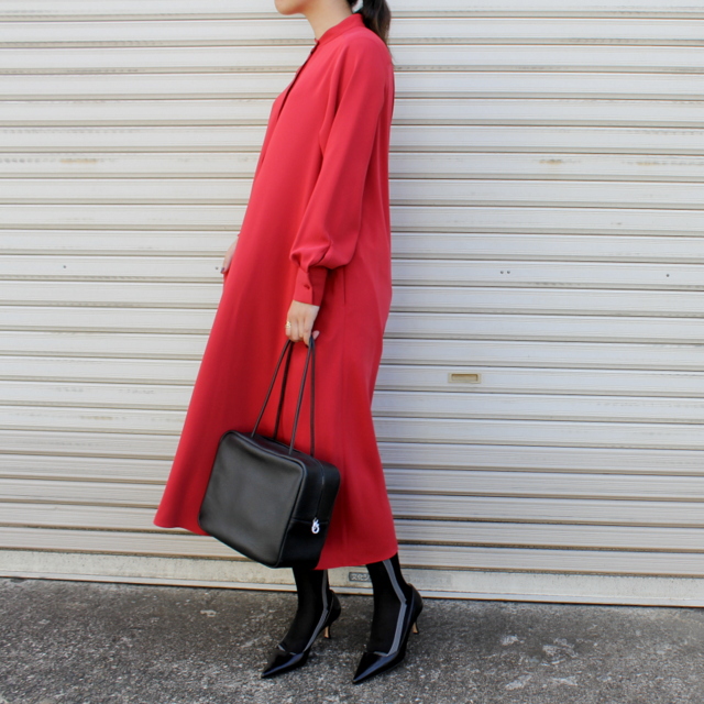 Graphpaper(グラフペーパー)【21AW】Satin Band Collar Dress(4色展開)_GL213-60125B【K】(2)
