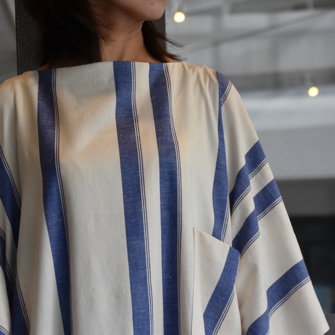 CristaSeya(クリスタセヤ)/ LIGHT COTTON OVERSIZED CAFTAN (WHITE / BLUE STRIPE) #07DA-C-BS(3)