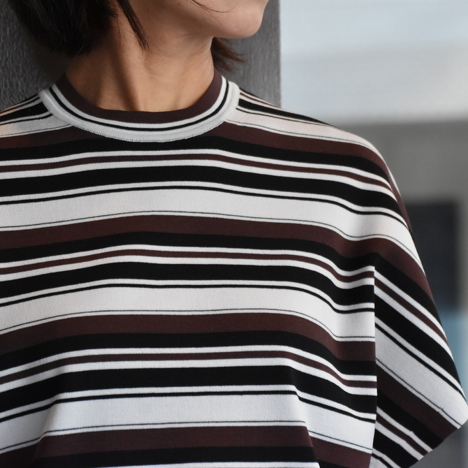 AURALEE(オーラリー) WOOL RECYCLE ROYESTER BORDER HIGH GAUGE RIB KNIT BOG SLEEVELESS P/O #A21SP04WB(3)