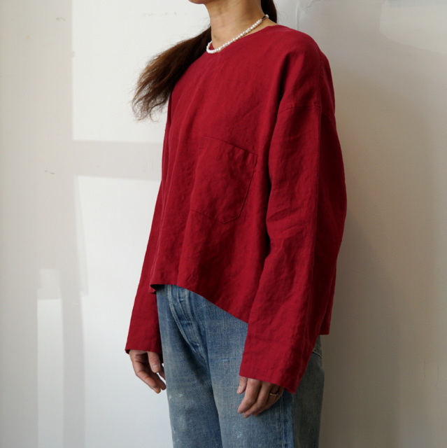 SARAH(T) Plain Linen V-neck Blouse#C52816(3)