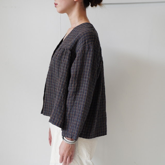 SARAH(サラ) FARMER'S MINI CHECK LINEN BLOUSE #C52979(3)