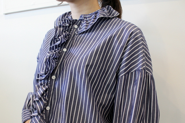TOUJOURS(トゥジュー)【21AW】Ruffle Shirt (stripe)_ MM35BS01【K】(4)