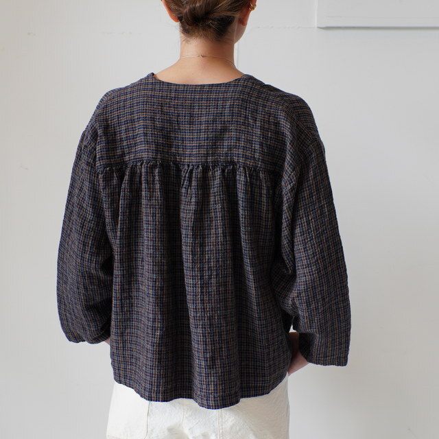 SARAH(サラ) FARMER'S MINI CHECK LINEN BLOUSE #C52979(4)