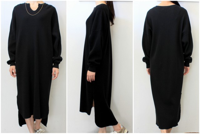 Graphpaper(グラフペーパー)【20 SS】Waffle L/S Slit Neck Dress(2色展開)_GL201-70132B【K】(5)