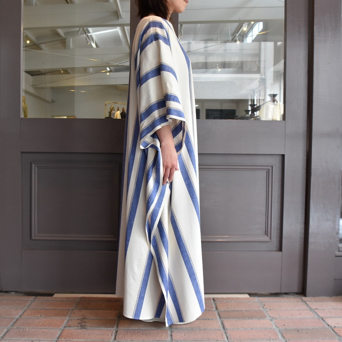 CristaSeya(クリスタセヤ)/ LIGHT COTTON OVERSIZED CAFTAN (WHITE / BLUE STRIPE) #07DA-C-BS(5)