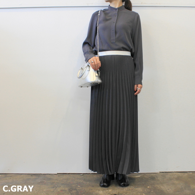 Graphpaper(グラフペーパー)【20 AW】Satin Long Pleats Skirt(2色展開)_GL203-40006【K】(5)