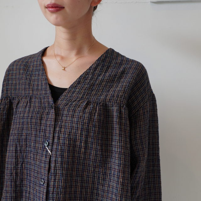 SARAH(サラ) FARMER'S MINI CHECK LINEN BLOUSE #C52979(5)
