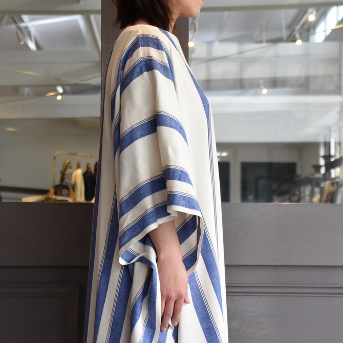 CristaSeya(クリスタセヤ)/ LIGHT COTTON OVERSIZED CAFTAN (WHITE / BLUE STRIPE) #07DA-C-BS(6)