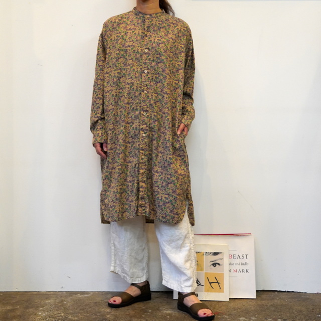 y30%OFFzARMEN(ƒA[ƒƒ“)COTTON SMALL FLOWER PRINT UTILITY BANDED COLLAR LONG SHIRT#INAM1902FD(7)