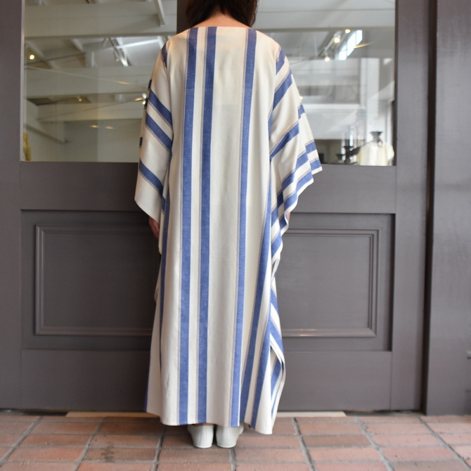 CristaSeya(クリスタセヤ)/ LIGHT COTTON OVERSIZED CAFTAN (WHITE / BLUE STRIPE) #07DA-C-BS(8)