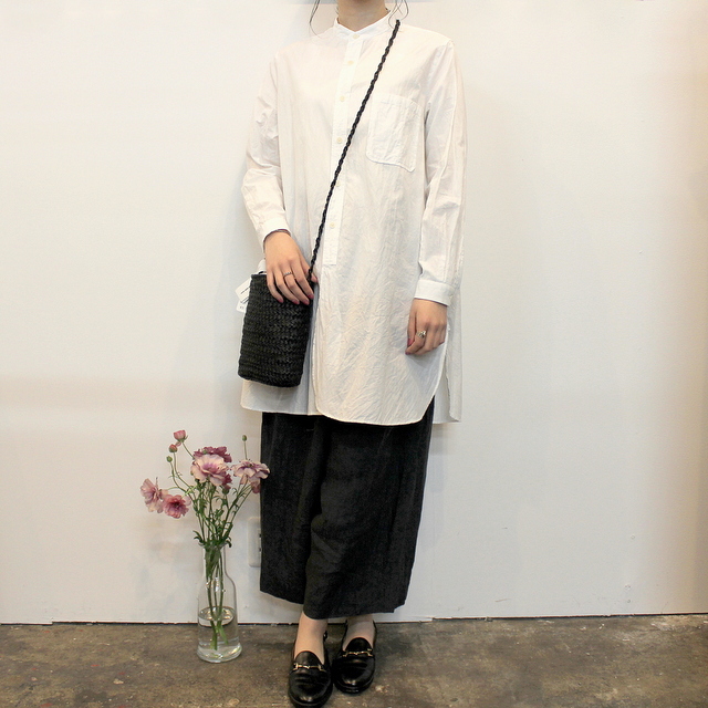 YAECA(ヤエカ)【20SS】 ボタンシャツスタンドカラーPOロング(WHITE)_90106【K】(8)