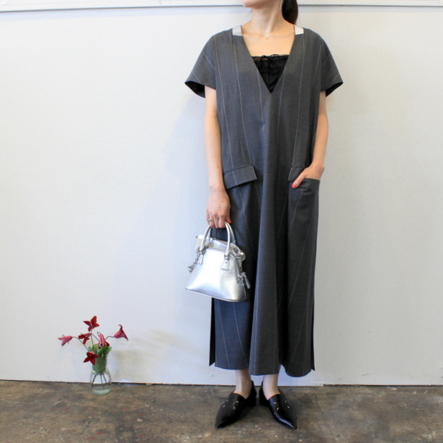 Graphpaper(グラフペーパー)【20 SS】Wide Stripe Wool V Neck Dress_GL201-60010【K】(9)