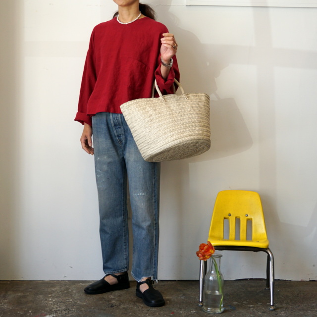 SARAH(T) Plain Linen V-neck Blouse#C52816(9)