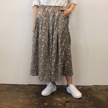 【22ss】TOUJOURS(トゥジュー)  Random Pleated Maxi Skirt  -Silky Cotton Floral Print Cloth- #TM36OK04