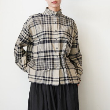 maison de soil(]h\C) FRILL COLLAR BACK PINTUCK SHI #INMDS25731