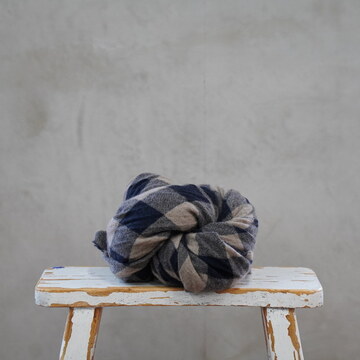 DANIELA GREGIS(_jG OWX) scialle shawl lavato(DARKBLUE BROWN5CM CHECK)#SCI1WK43226